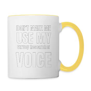 Ne m'obligez pas à utiliser ma voix de chercheur d - Mug contrasté - blanc/jaune - Droite