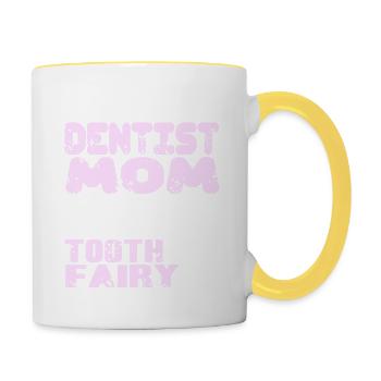 Dentiste Maman & Je suis ami avec la fée des dents - Mug contrasté - blanc/jaune - Droite