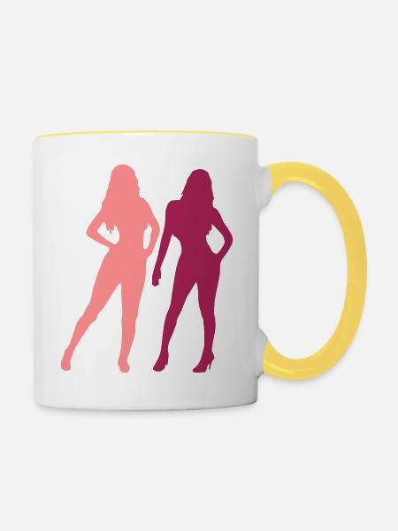 Sexy 2 Frauen - Tasse zweifarbig - Weiß/Gelb