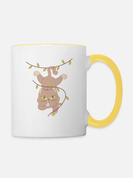 hanging cat - Tasse zweifarbig - Weiß/Gelb