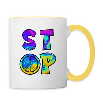 Stop War - Peace - Tasse zweifarbig - Weiß/Gelb - Rechts