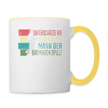 Badminton Alter Mann Badminton spielt - Tasse zweifarbig - Weiß/Gelb - Rechts