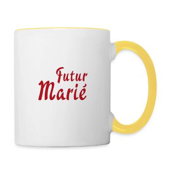 Cadeau de célibataire pour un futur marié - Mug contrasté - blanc/jaune - Droite