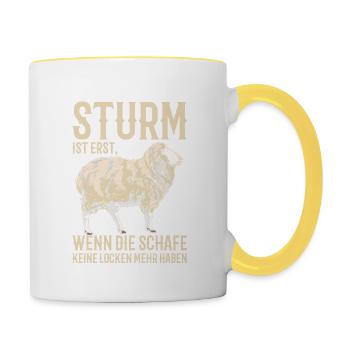 Strom Ist Erst, Wenn Die Schafe Keine Locken Mehr - Tasse zweifarbig - Weiß/Gelb - Rechts