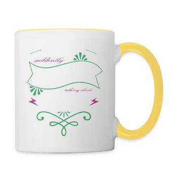 avogato rainbow cat present bow tie statement - Mug contrasté - blanc/jaune - Droite