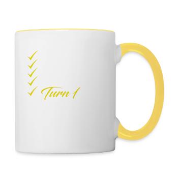 Turn 1 Checklist Funny Birthday Gift Funny Birthda - Tasse zweifarbig - Weiß/Gelb - Rechts