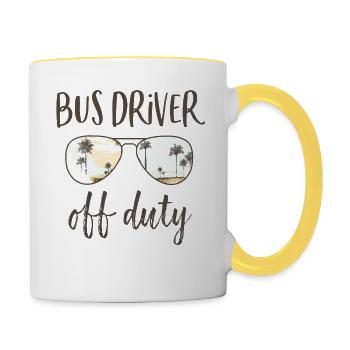 Chauffeur d’autobus hors service Drôle Dernier jour d’école - Mug contrasté - blanc/jaune - Droite
