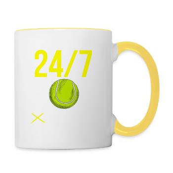 24/7 Tennis- Geschenkidee für Tennisfan - Tasse zweifarbig - Weiß/Gelb - Rechts