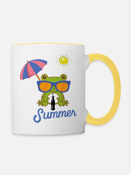 Fröhlicher Sommerfrosch - Tasse zweifarbig - Weiß/Gelb