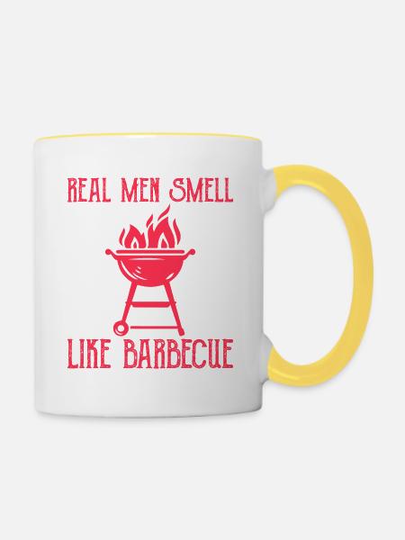 Echte Männer riechen nach Barbecue - Tasse zweifarbig - Weiß/Gelb