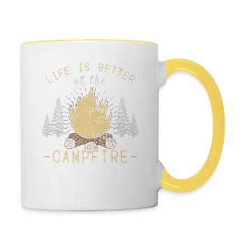 Life Is Better By The Campfire - Tasse zweifarbig - Weiß/Gelb - Rechts