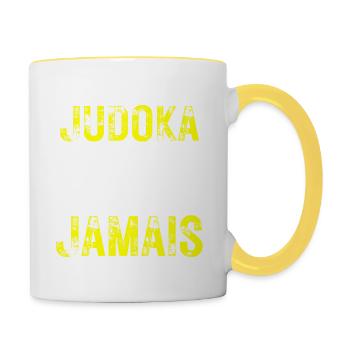 Judoka retraité - idee cadeau judo - Mug contrasté - blanc/jaune - Droite