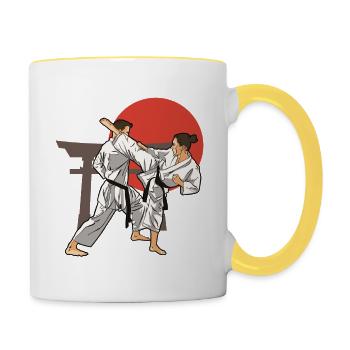 Karateka japan - Karate Geschenkidee - Tasse zweifarbig - Weiß/Gelb - Rechts