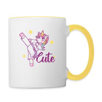 Mignon mais dangereux Drôle de Karaté Licorne - Mug contrasté - blanc/jaune - Droite