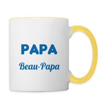 je suis un papa et beau-papa qui déchire - Mug contrasté - blanc/jaune - Droite