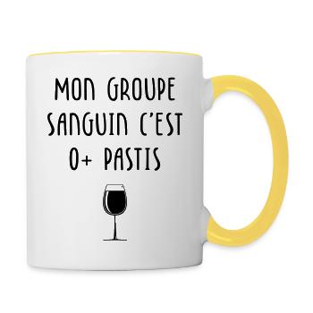 Mon groupe sanguin c'est O+ Pastis - Mug contrasté - blanc/jaune - Droite