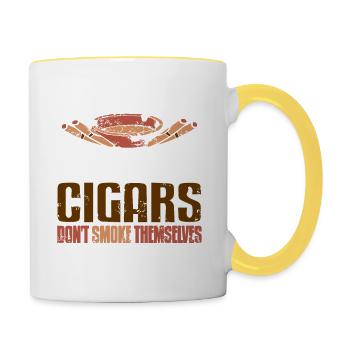 Cigars Don't Smoke Themselves You Know Funny - Tasse zweifarbig - Weiß/Gelb - Rechts