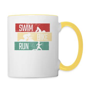 Swim Bike Run - Tasse zweifarbig - Weiß/Gelb - Rechts