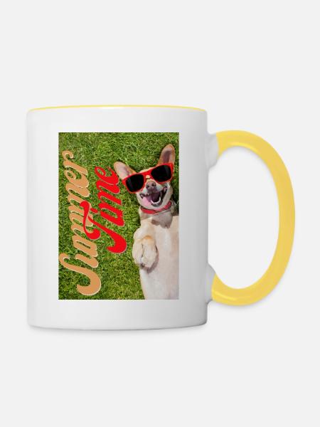 Summer Time lustiges Hunde Design - Tasse zweifarbig - Weiß/Gelb
