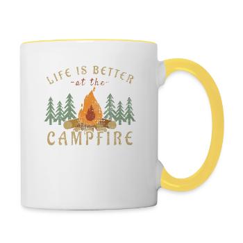 La vie en camping est meilleure près du feu de camp - Mug contrasté - blanc/jaune - Droite