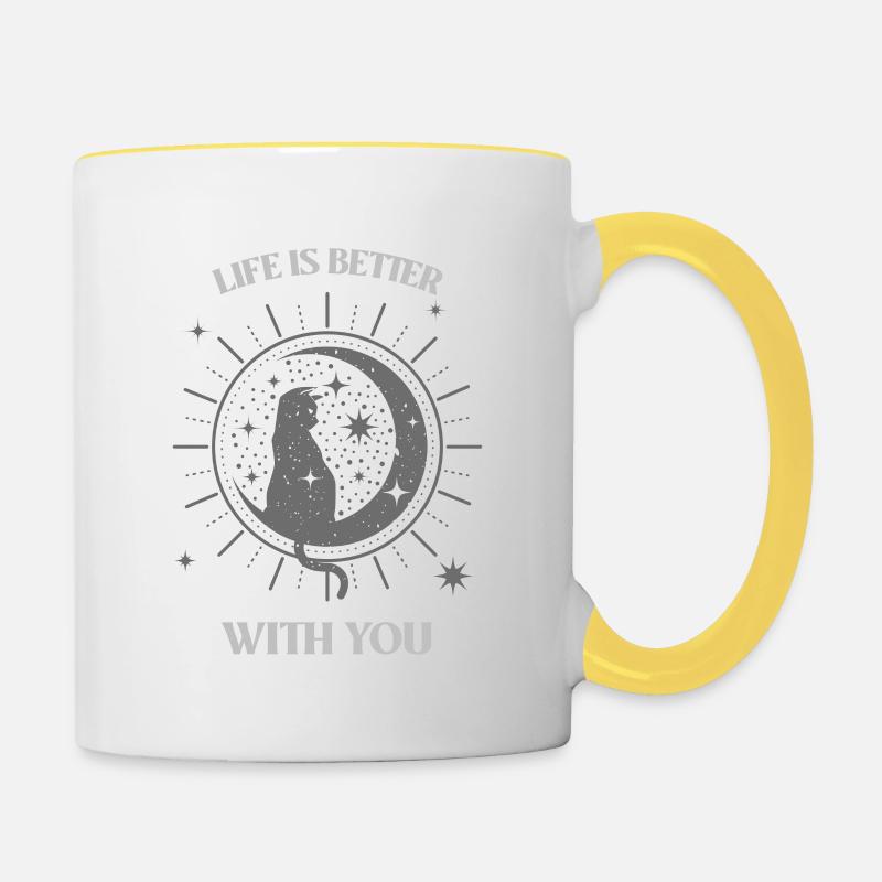 Chat dans la Lune (gris) - Mug contrasté - blanc/jaune