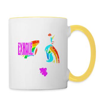 Licorne vintage INHALE. EXHALER. T-Shirt Cadeau - Mug contrasté - blanc/jaune - Droite
