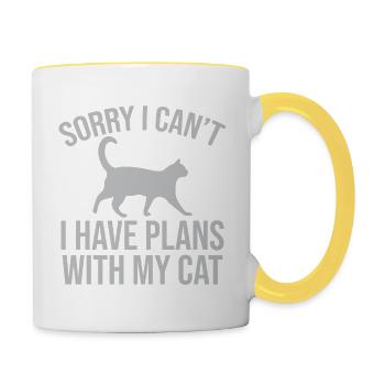 Désolé, je ne peux pas avoir de plans avec mon chat - Mug contrasté - blanc/jaune - Droite