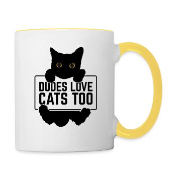 Les mecs aiment les chats trop drôles Cat Lover Cat Dad Cat Ow - Mug contrasté - blanc/jaune - Droite