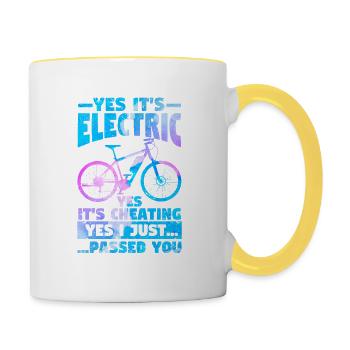 Ja, es ist elektrisch Ja, es ist Betrug E-Bike - Tasse zweifarbig - Weiß/Gelb - Rechts
