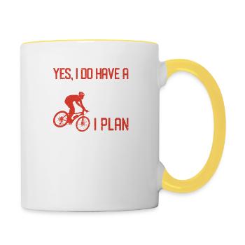Ja, ich habe einen Ruhestandsplan und plane, Rad - Tasse zweifarbig - Weiß/Gelb - Rechts