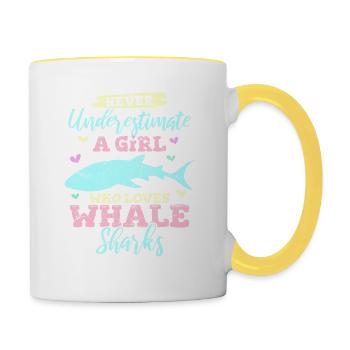 Never Underestimate A Girl Who Loves Whale Sharks - Tasse zweifarbig - Weiß/Gelb - Rechts