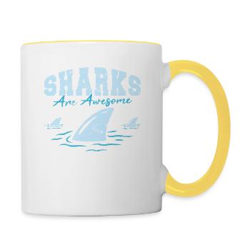 Sharks Are Awesome Funny Shark Lover Ocean Funny S - Tasse zweifarbig - Weiß/Gelb - Rechts