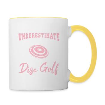 Never Underestimate A Girl Who Loves Disc Golf Fri - Tasse zweifarbig - Weiß/Gelb - Rechts