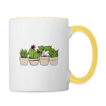 Caution May Spontaneously Buy Plants Cute Funny Pl - Tasse zweifarbig - Weiß/Gelb - Rechts