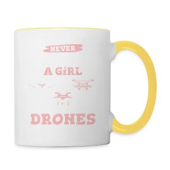 Never Underestimate A Girl Who Loves Drones Funny - Contrasting Mug - white/yellow - Right