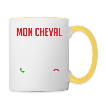 Mon cheval m'appelle faut quẹ j’y aille T-shirt - Mug contrasté - blanc/jaune - Droite