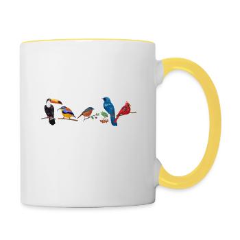 Never Underestimate A Girl Who Loves Birds Cute Bi - Contrasting Mug - white/yellow - Right