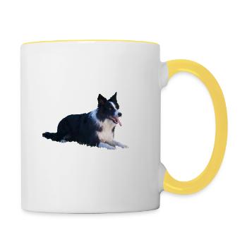 Border Collie Hund - Border Collie - Tasse zweifarbig - Weiß/Gelb - Rechts
