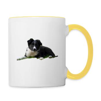 Border Collie Hund - Border Collie - Tasse zweifarbig - Weiß/Gelb - Rechts