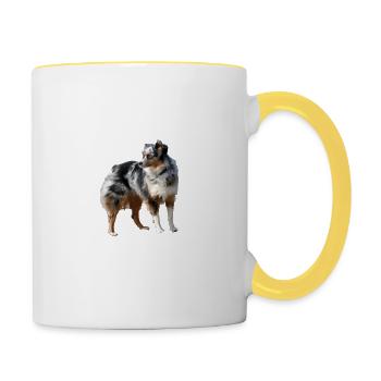 Australian Shepherd Hund - Australian Shepherd - Tasse zweifarbig - Weiß/Gelb - Rechts
