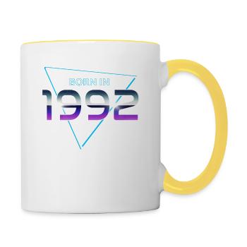 Né en 1992 Année de naissance 1992 Vintage 90s Design - Mug contrasté - blanc/jaune - Droite