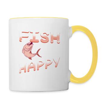 Fish Make Me Happy You, Not So Much Funny Present - Tasse zweifarbig - Weiß/Gelb - Rechts