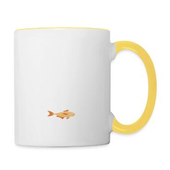 Here Fishy Fishy Funny Vintage Fishing T-Shirt - Contrasting Mug - white/yellow - Right