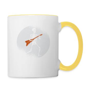 Skelett Gitarre spielend Rockmond Halloween Musik - Tasse zweifarbig - Weiß/Gelb - Rechts