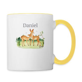 Fleurs de cerf d’animaux de la forêt Nom Daniel - Mug contrasté - blanc/jaune - Droite