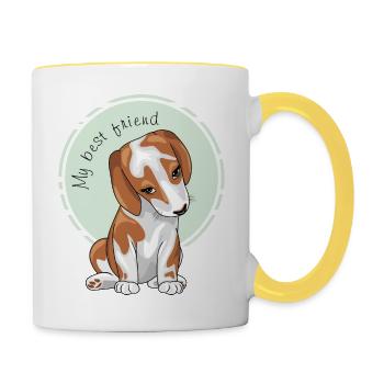 Shy cute puppy is my best friend - Contrasting Mug - white/yellow - Right