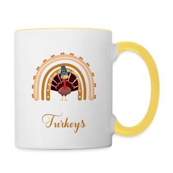 Thankful For My Kindergarten Turkeys Thanksgiving - Contrasting Mug - white/yellow - Right