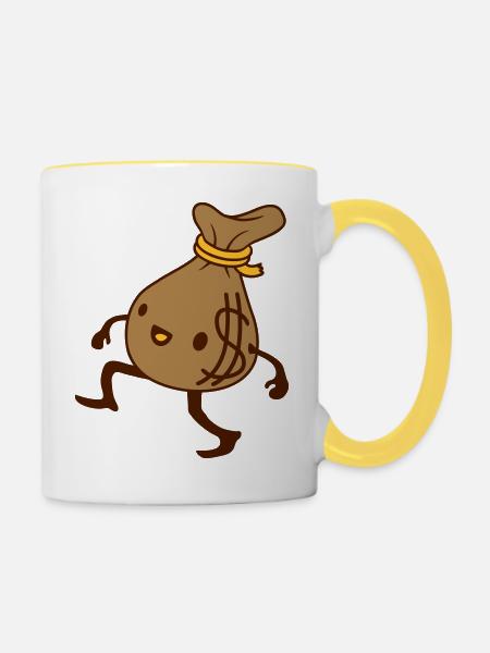 Comic lebendiger Geld Sack - Tasse zweifarbig - Weiß/Gelb