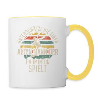 Badminton Alter Mann Badminton spielt - Tasse zweifarbig - Weiß/Gelb - Rechts