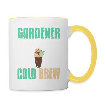 Gardener Powered By Cold Brew Cool Vintage Present - Contrasting Mug - white/yellow - Right